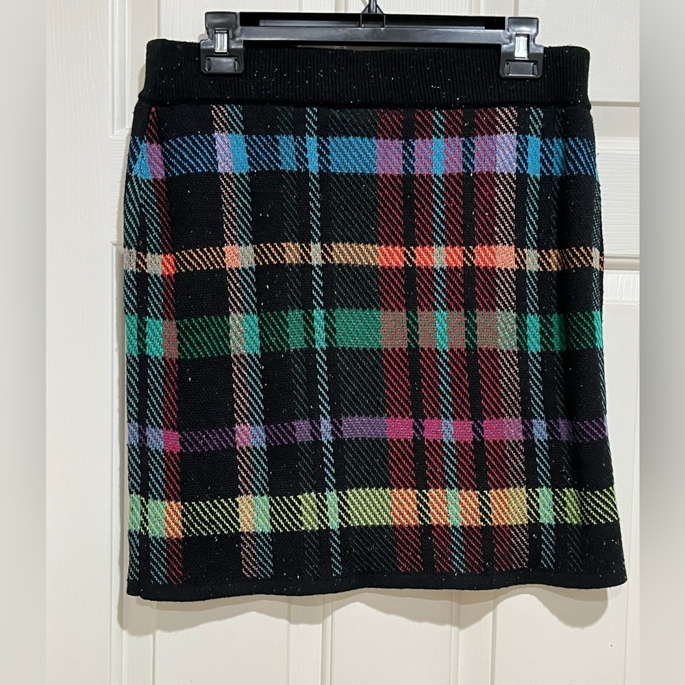 REPUBLIC Black Multi-Color Plaid Knit  MINI Skirt, WOMEN SIZE M